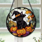 Haunt & Co Hobby Christmas Gift - Black Cat Halloween Whimsical Goth Christmas Stained Glass Hanging Ornament - Modern Tree Decor, Christmas Gift for Mom, Dad, Friends, Family