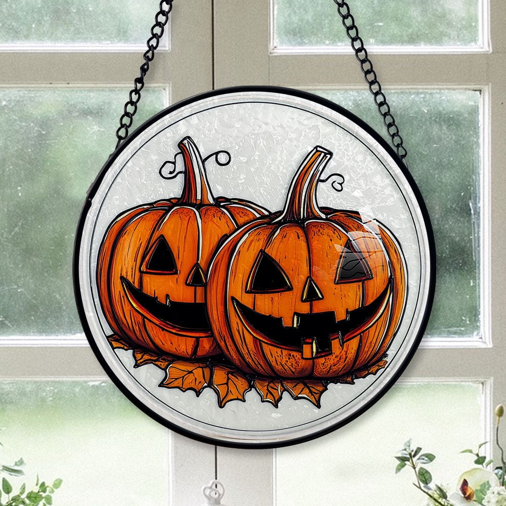 Haunt & Co Hobby Christmas Gift - Halloween Evil Pumpkin Monster Spookys Christmas Stained Glass Hanging Ornament - Modern Tree Decor, Christmas Gift for Mom, Dad, Friends, Family