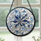 Haunt & Co Holiday Gift - Christmas Snowflake Halloween Round Xmas Stained Glass Hanging Ornament - Classic Christmas Tree Decoration, Great Holiday Gift for Dad, Mom, Family & Friends