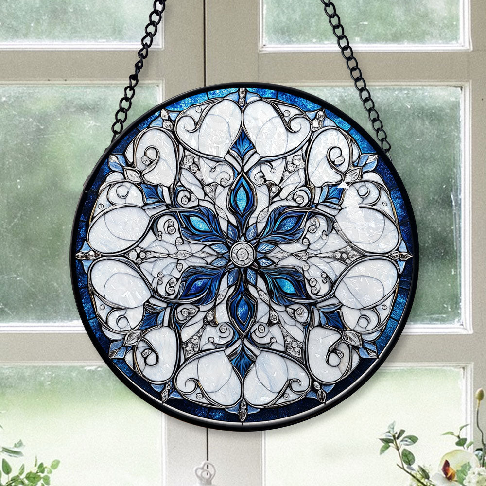 Haunt & Co Home Decor Christmas Gift - Christmas Snowflake Halloween Stained Glass Hanging Ornament - Merry & Bright Xmas Tree Decor, Holiday Gift for Family & Friends