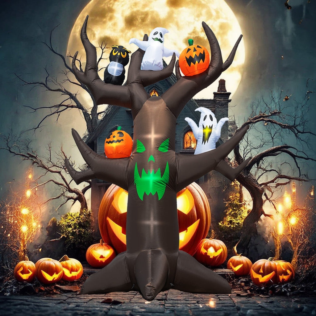 Haunt & Co Coolmade 9ft Halloween Inflatable Tree Decoration with pumpkin, Ghost, Owl, Blow up Yard Inflatables with Built-in LEDs
