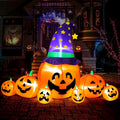 Haunt & Co 8.7ft Halloween Inflatables Pumpkins 7 Blow Up Decor with Witches Hat, Built-in LED Lights