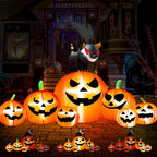 Haunt & Co 8.7ft Halloween Inflatables Pumpkins 7 Blow Up Decor with Witches Hat, Built-in LED Lights