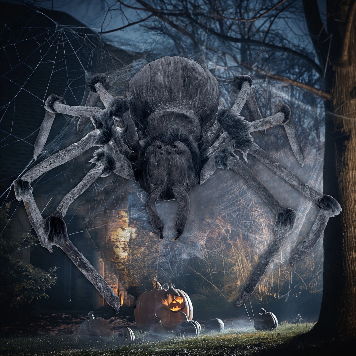 Haunt & Co 45inch Giant Spider ,Scary Spider Halloween Outdoor Party Decorations Props ,Black
