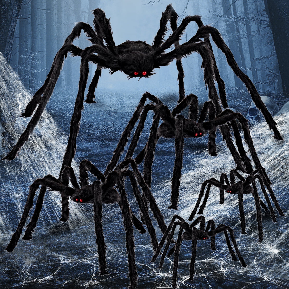 Haunt & Co 5 Pack Giant Spider ,Scary Spider Outdoor Party Decorations Props ,Black