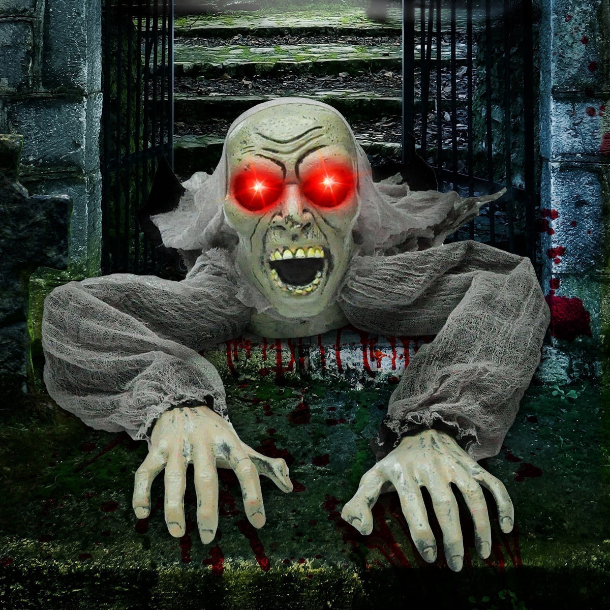 Haunt & Co Halloween Groundbreaker Zombie with Sound and Flashing Eyes,Outdoor Scary