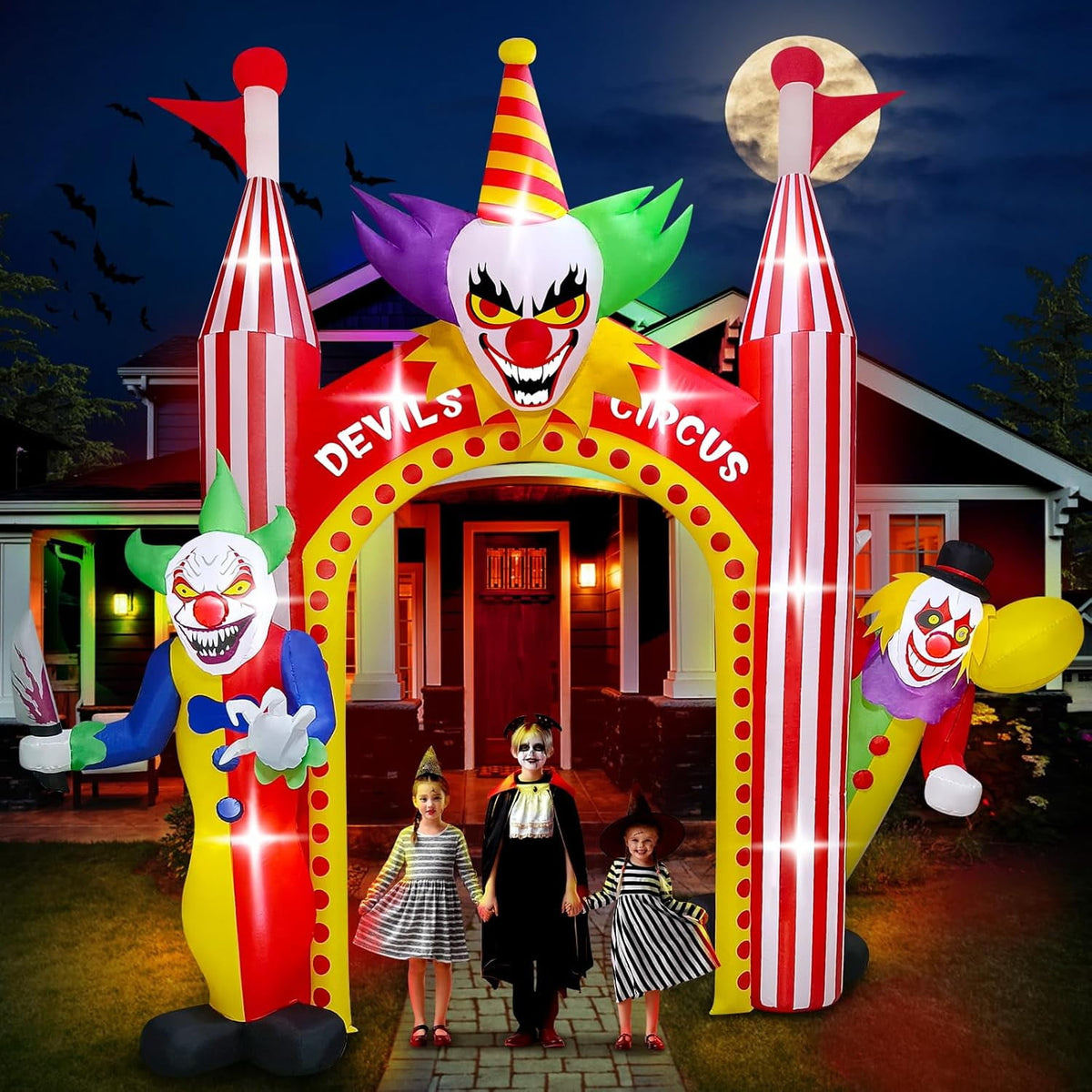 Haunt & Co 12FT Giant Clown Inflatable Archway with Built-in Lights - Scary Outdoor Yard Decorations