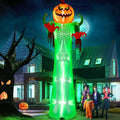 Haunt & Co 12FT Halloween Inflatable with LED Lights - Giant Pumpkin & Skeleton Outdoor Decoration