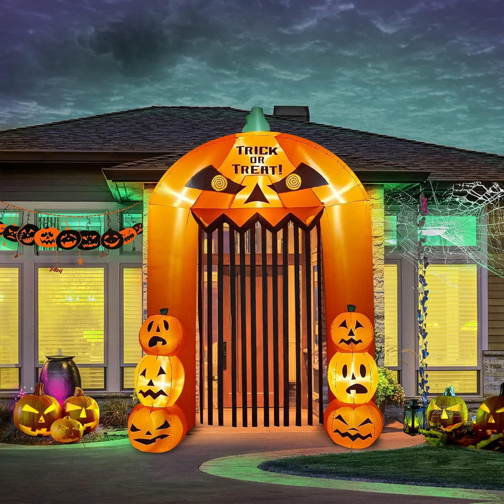 Haunt & Co 9.5ft Halloween Inflatable Pumpkin Arch with LED Lights - Outdoor/Indoor Yard Decoration