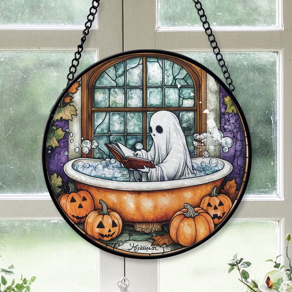 Haunt & Co Keepsake Christmas Gift - Cute Ghost Plant Cute Halloween Ghost Fall Hosting Christmas Stained Glass Hanging Ornament - Heirloom Holiday Tree Decor, Ideal Gift for Mom, Dad, Friends, Family 2025