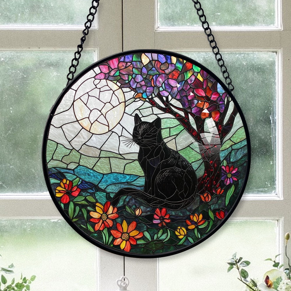 Haunt & Co Kitchen Christmas Gift - Black Cat Halloween Fall Christmas Stained Glass Hanging Ornament - Warm Holiday Tree Decoration, Christmas Gift for Mom, Dad, Friends, Family
