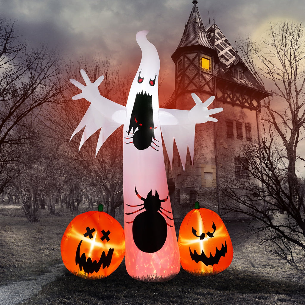 Haunt & Co 12' Halloween Inflatables Outdoor Giant Ghost with 2pcs Pumpkin Blow up Decor