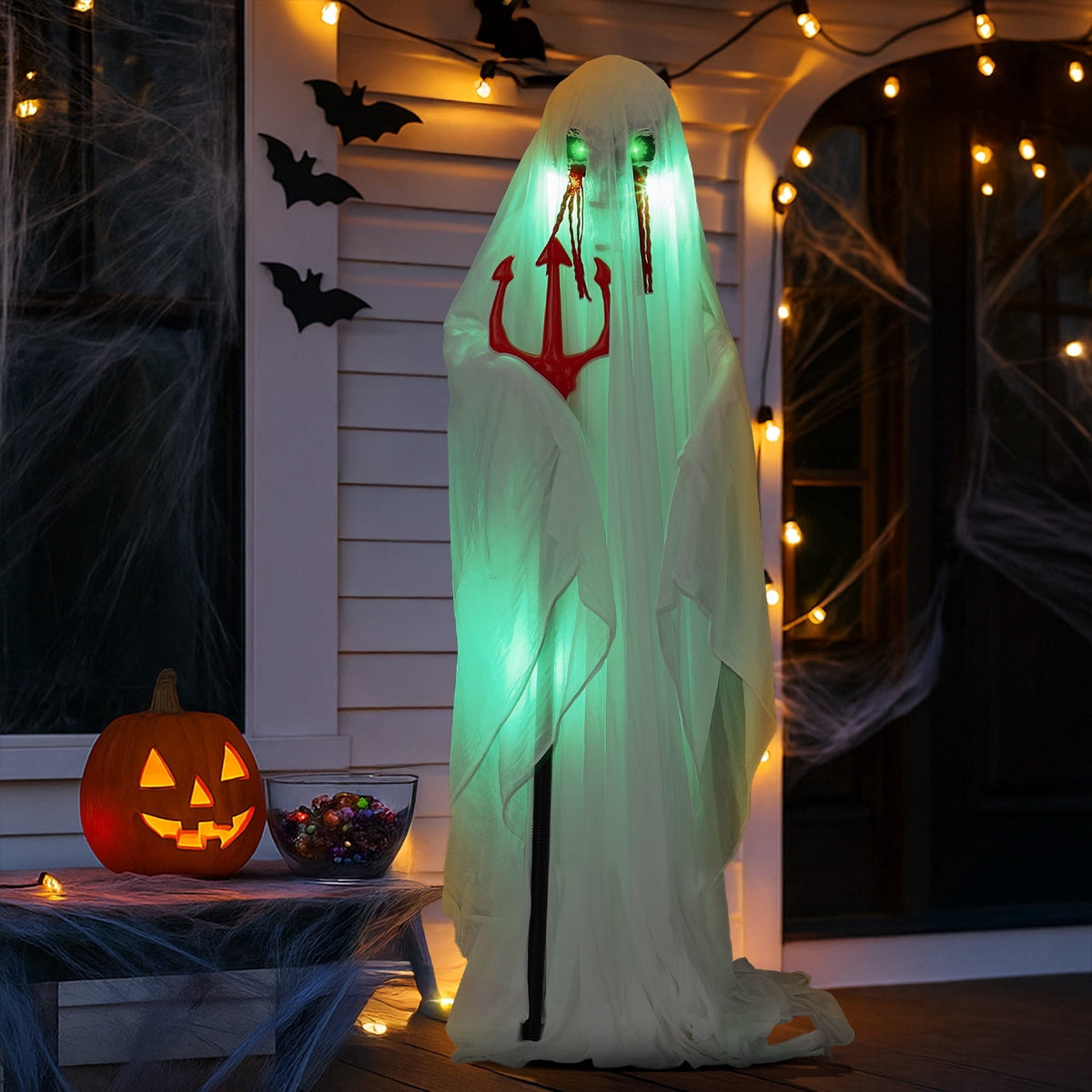 Haunt & Co 4.5ft Hanging Ghost Animated Creepy Halloween Skeleton w/ Pre-Recorded Screaming, LED Eyes