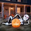 Haunt & Co 7' Halloween Inflatables Skeleton Outdoor Reclining Skeleton with Pumpkin,Built-In LED Lights