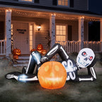 Haunt & Co 7' Halloween Inflatables Skeleton Outdoor Reclining Skeleton with Pumpkin,Built-In LED Lights