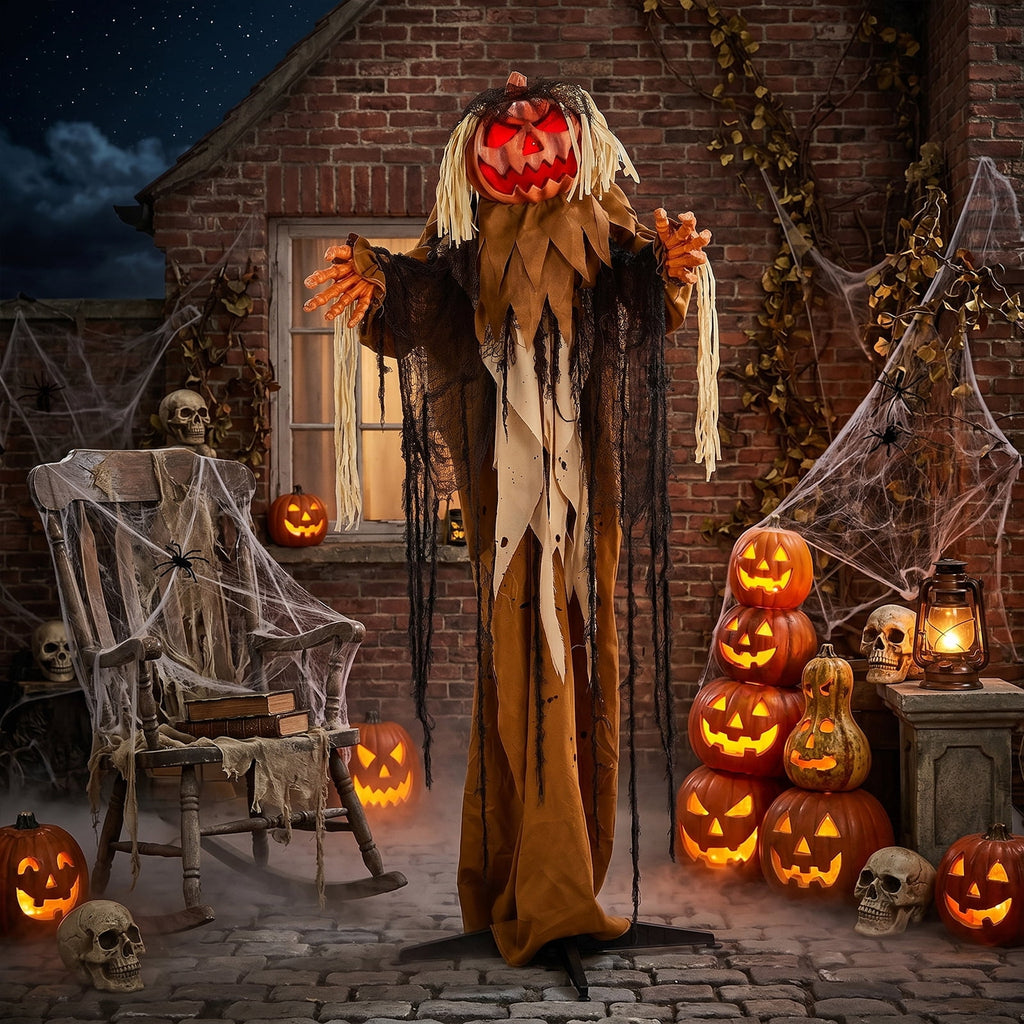 Haunt & Co 6ft Pumpkin Man Animated Animatronic Decoration Creepy Halloween w/ Classic Cape Creepy Cloaked Jack-o'-Lantern