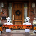 Haunt & Co Large Hallowee Inflatable-8FT White Ghosts with Orange Banner Print - Happy Halloween - LED Lights Outdoor Blow Up Decoration