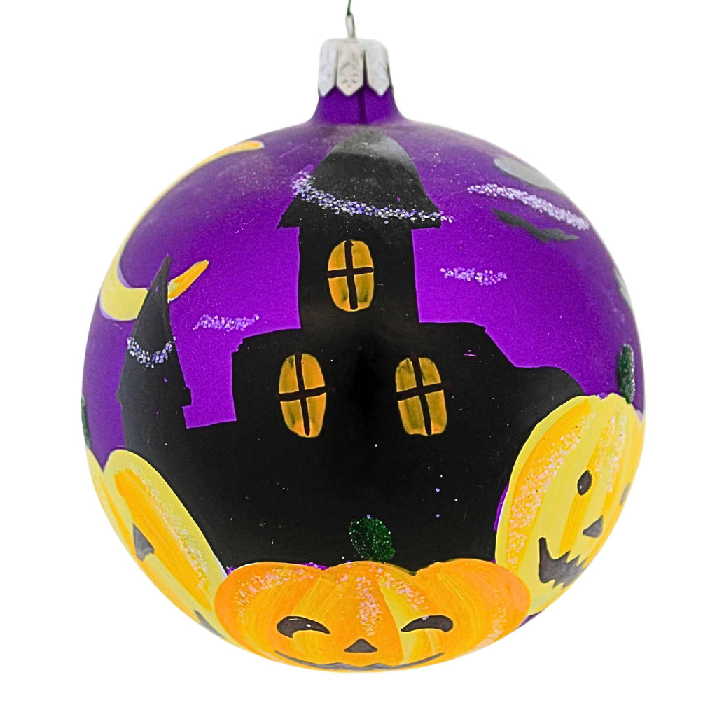 Haunt & Co Laved Italian Ornaments 3.50In Haunted House Ball, Glass, Pumpkins Halloween Moon 936327