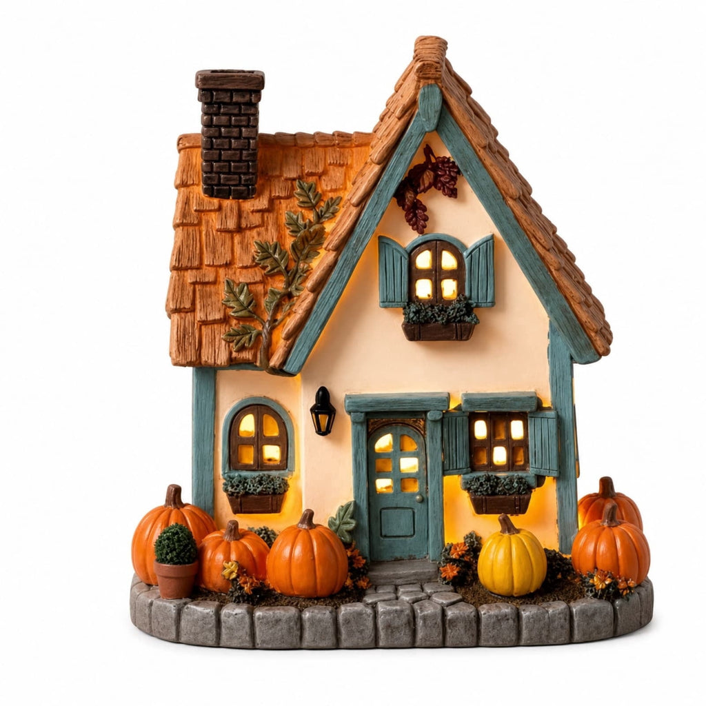 Haunt & Co Light Up Halloween House Tabletop Decor, LED Spooky Resin House with Witch Ghost Pumpkin Scene, Glowing Decoration for Mantel Shelf Party