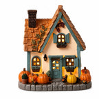 Haunt & Co Light Up Halloween House Tabletop Decor, LED Spooky Resin House with Witch Ghost Pumpkin Scene, Glowing Decoration for Mantel Shelf Party