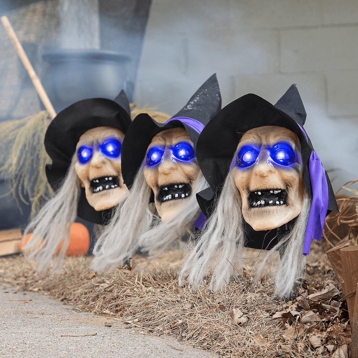 Haunt & Co Light-Up Witch Head Yard Stake - 3 Pieces