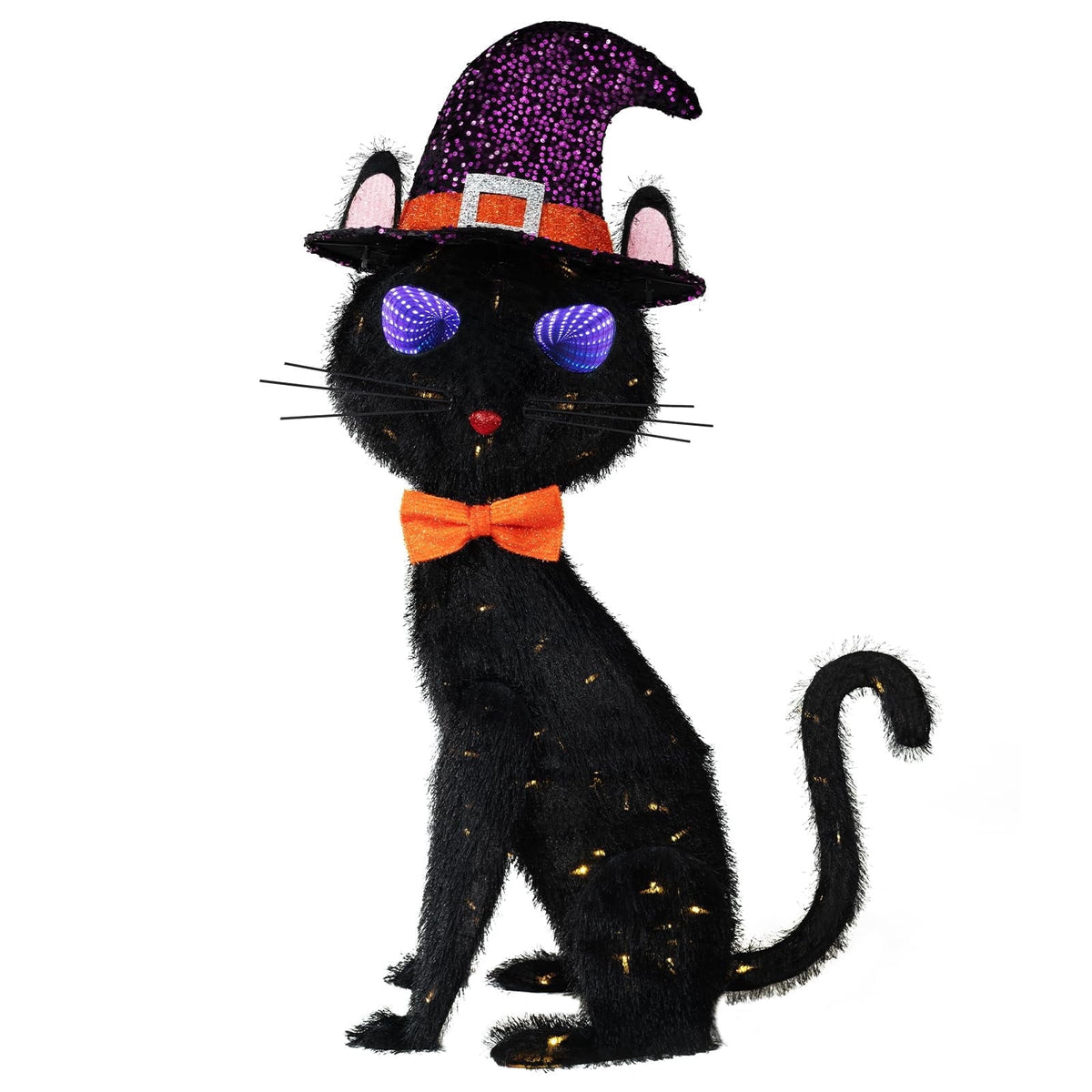 Haunt & Co MARACOL 3.5FT Black Cat , Animated Eyes Scary Halloween Cat Decor with Witch Hat, Light-Up Black Cat with 125 LED