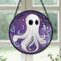 Haunt & Co Modern Christmas Gift - Halloween White Ghost Purple Starss Spooky Stained Glass Hanging Ornament for Christmas - Holiday Tree Decor, Great Gift for Family & Friends, Mom and Dad Edition 2025