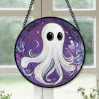 Haunt & Co Modern Christmas Gift - Halloween White Ghost Purple Starss Spooky Stained Glass Hanging Ornament for Christmas - Holiday Tree Decor, Great Gift for Family & Friends, Mom and Dad Edition 2025