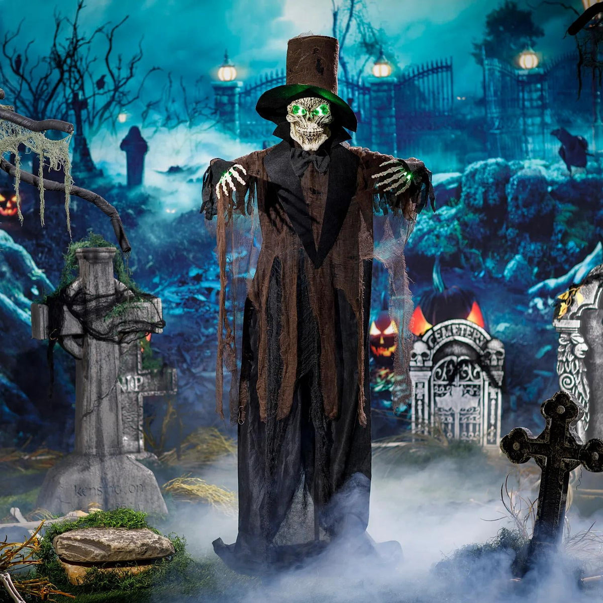 Haunt & Co 5 Ft. 6" Light-Up Black Skeleton Standing