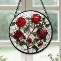 Haunt & Co Neighbor Christmas Gift - Valentine Rose Halloween Christmas Stained Glass Hanging Ornament - Red & Green Holiday Tree Decor, Gift for Friends, Family, Mom & Dad