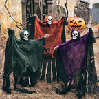 Haunt & Co Nifti Nest Halloween Skeleton, 3 Pcs Ghost Decorations, Halloween Props, Black,Green,Red