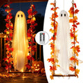 Haunt & Co Nnndbs Maple Leaf Mesh Ghost Hanging Ornament, Halloween Autumn Leaf Decor for Window Door Display, Spooky Fall Home Accent`