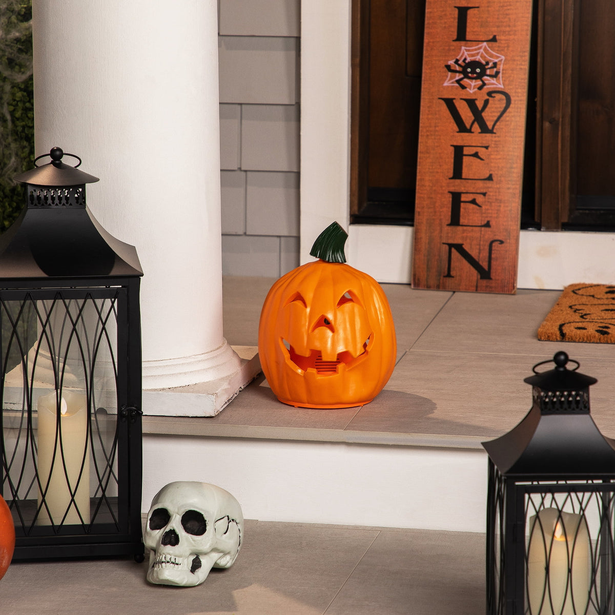 Haunt & Co 9.75" Jack-O-Lantern Animated Double-Sided Halloween Pumpkin - Orange/Green
