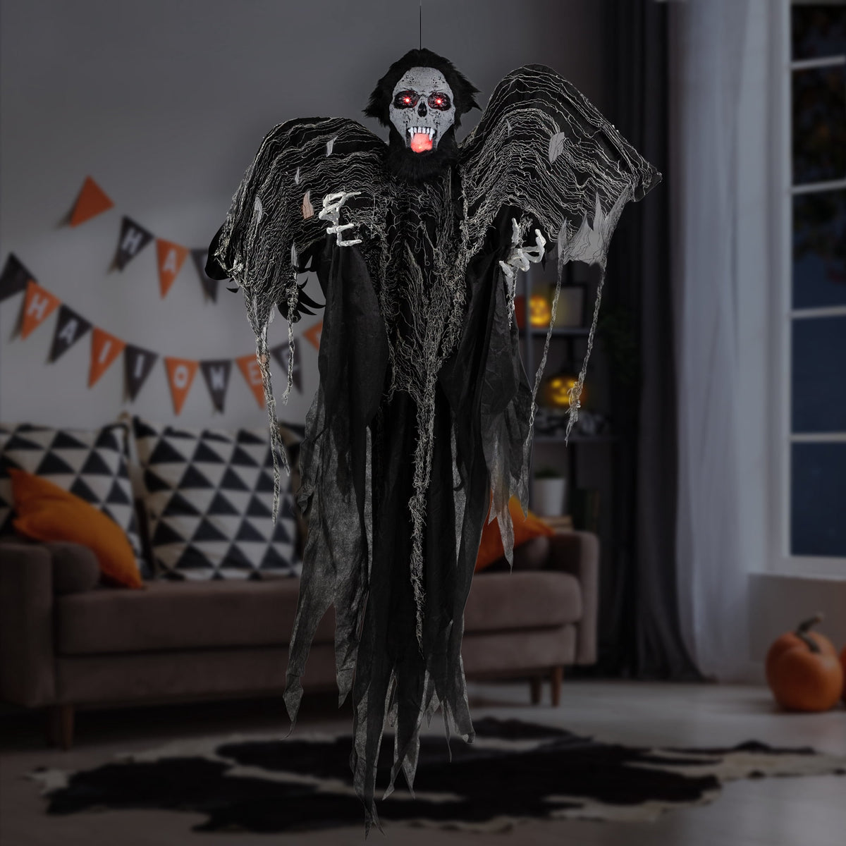 Haunt & Co Animated Hanging Zombie Vampire with Lights and Sound - 5'