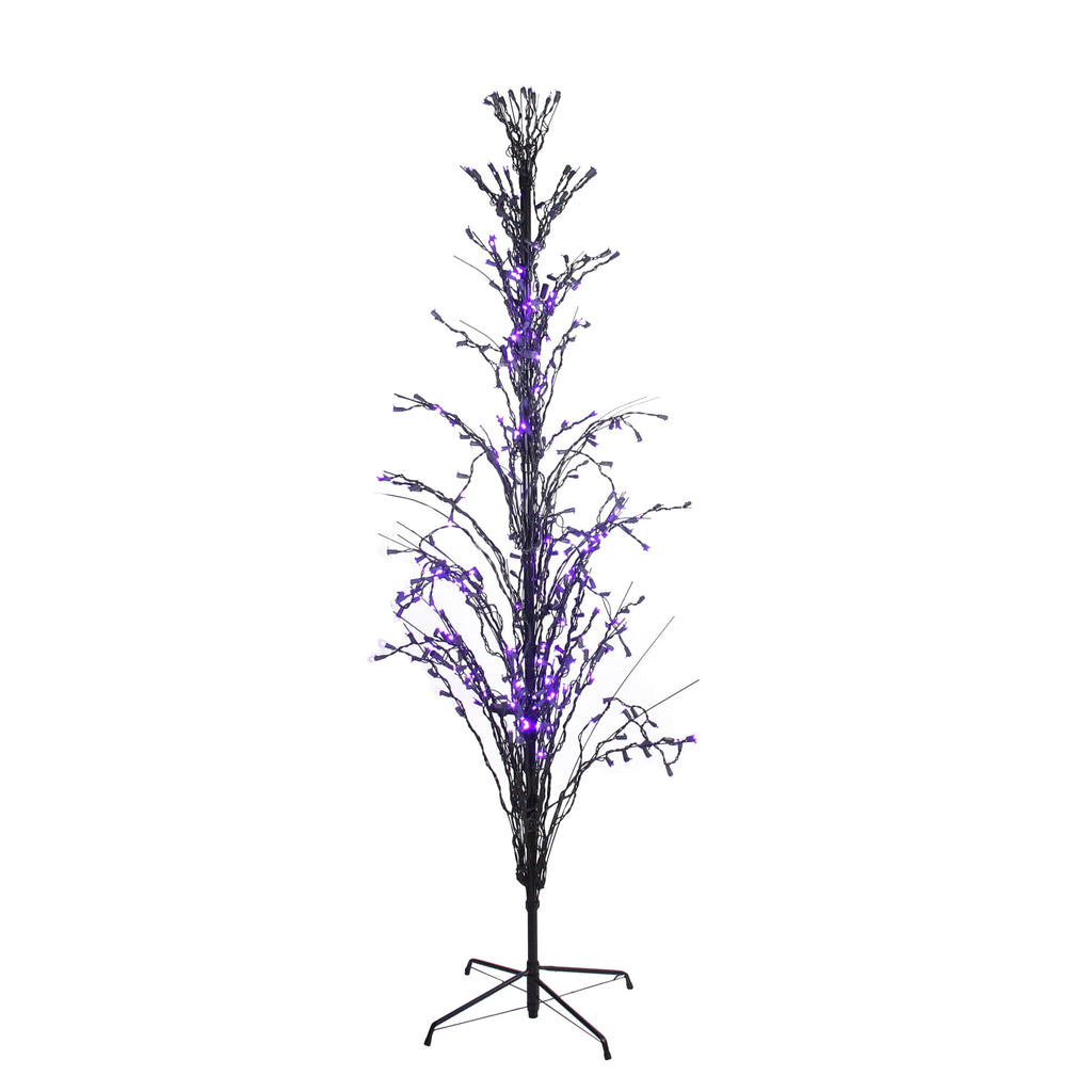 Haunt & Co Pre-Lit Cascade Outdoor Halloween Twig Tree - 6' - Purple Lights