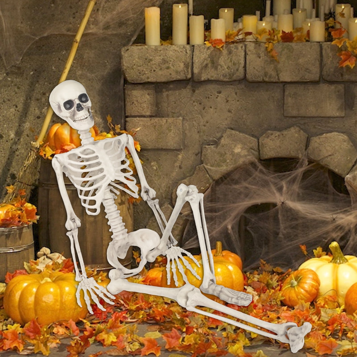 Haunt & Co OZMI Halloween Skeleton Decoration for Haunted House, 38 Inch Full Body Plastic Skull Skeleton with Posable Joints