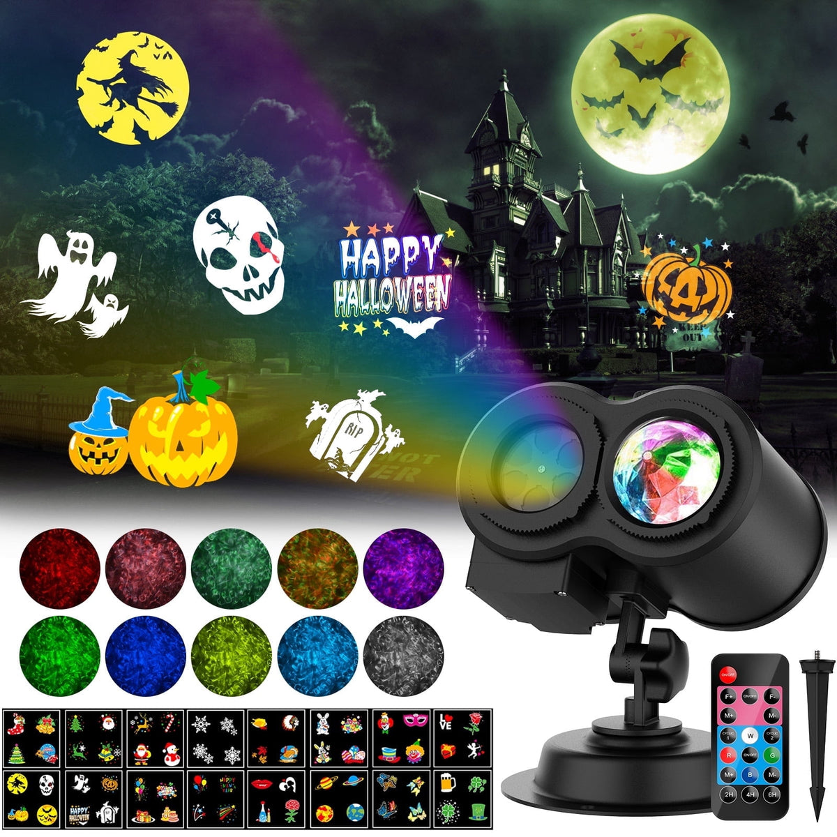 Haunt & Co Outdoor HD projector light, remote control 16 switchable modes, Christmas Halloween celebrations, birthdays, weddings and parties, waterproof light show