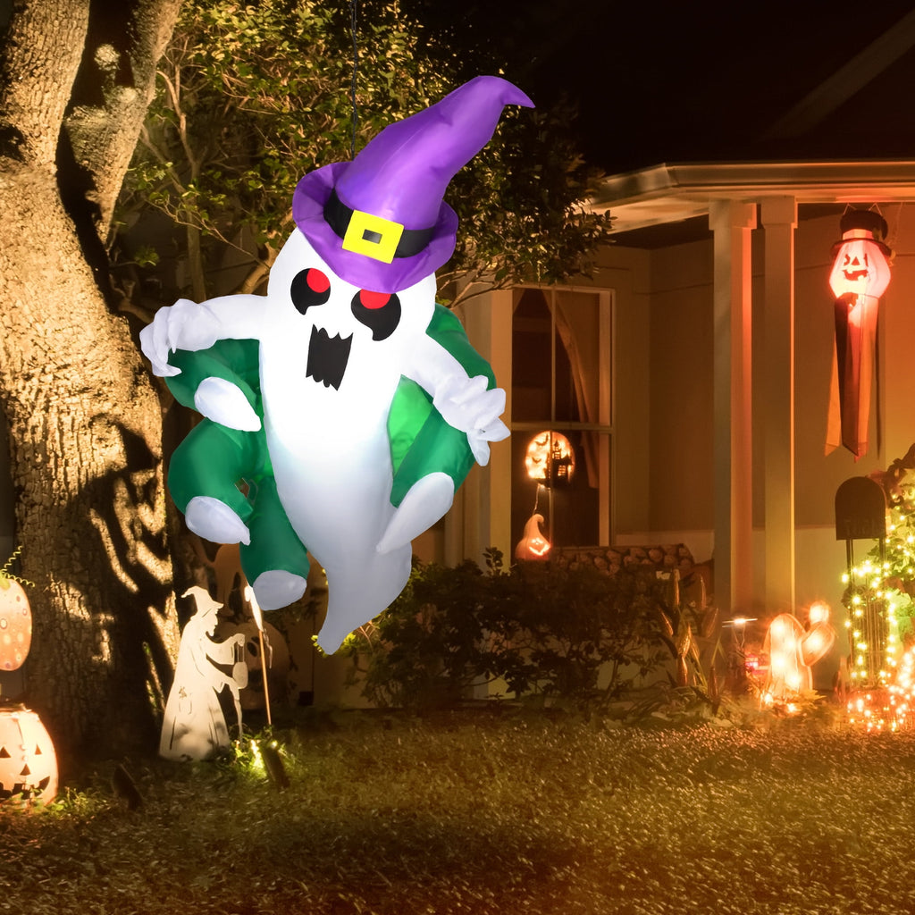 Haunt & Co Outsunny 3.9ft Inflatable Halloween Window Sticker Ghost, with LED Lights