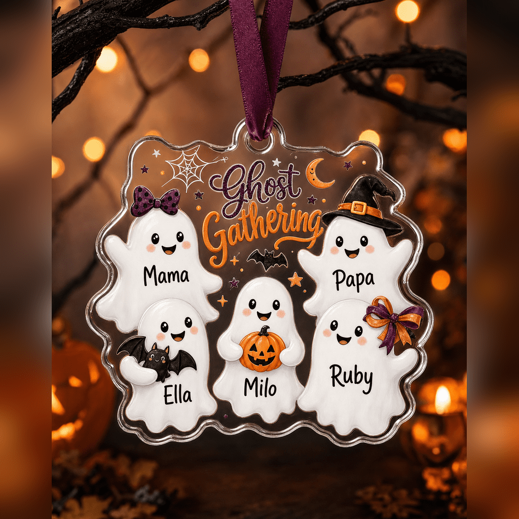 Haunt & Co Personalized Ghost Gathering Family Acrylic Halloween Hanging Ornament