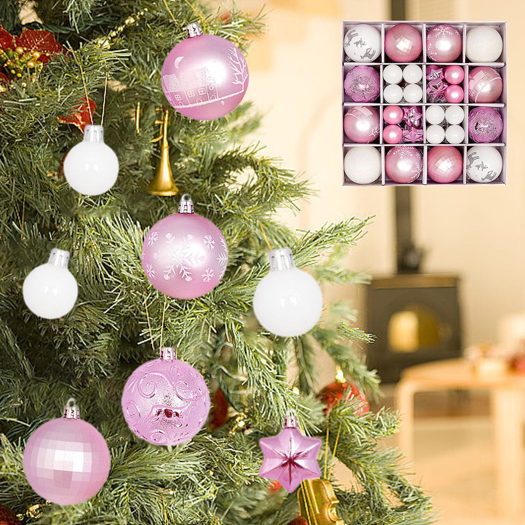 Haunt & Co Pink White Christmas Balls - Christmas Tree Decoration Ornaments Shatterproof Hanging Balls for Birthday Halloween Holiday Wedding Decorations Set of 44 pcs (1.1", 2.3")