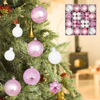 Haunt & Co Pink White Christmas Balls - Christmas Tree Decoration Ornaments Shatterproof Hanging Balls for Birthday Halloween Holiday Wedding Decorations Set of 44 pcs (1.1", 2.3")
