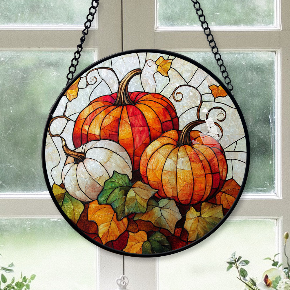 Haunt & Co Premium Christmas Gift - Halloween Orange White Ghosts Spookys Xmas Stained Glass Hanging Ornament - Festive Holiday Tree Decoration, Gift for Family & Friends, Collectible 2025