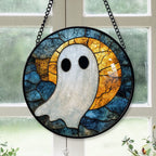 Haunt & Co Premium Christmas Gift - Halloween Scary Ghost Spookys Holiday Stained Glass Hanging Ornament - Festive Christmas Tree Decor, Seasonal Gift for Mom, Dad, Friends, Family