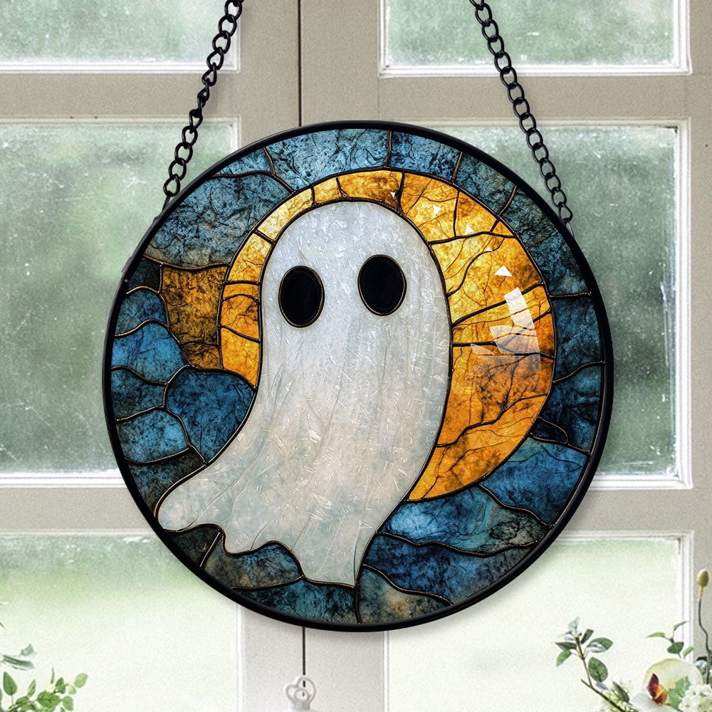Haunt & Co Premium Christmas Gift - Halloween Scary Ghost Spookys Holiday Stained Glass Hanging Ornament - Festive Christmas Tree Decor, Seasonal Gift for Mom, Dad, Friends, Family