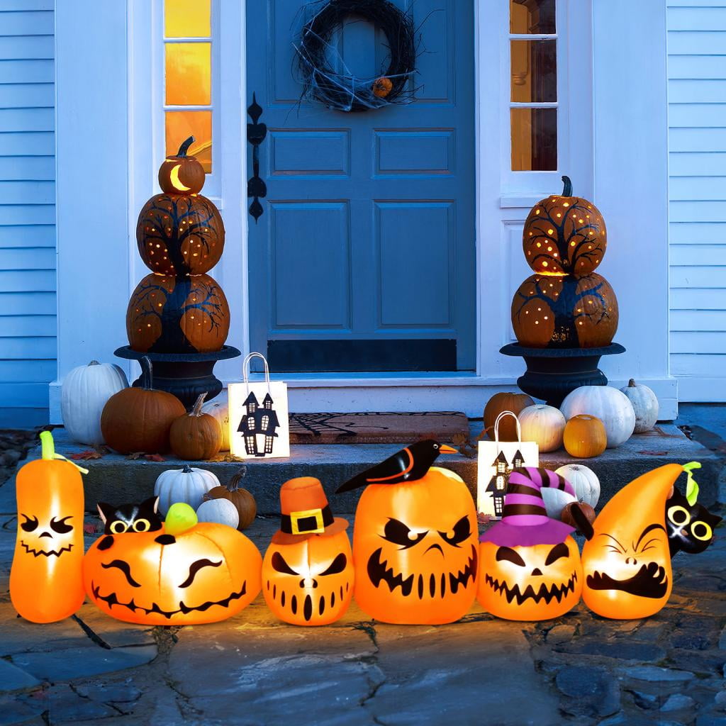 Haunt & Co 7 Ft Halloween Inflatables Pumpkin Outdoor Decoration Build-in LED Lights Blow Up