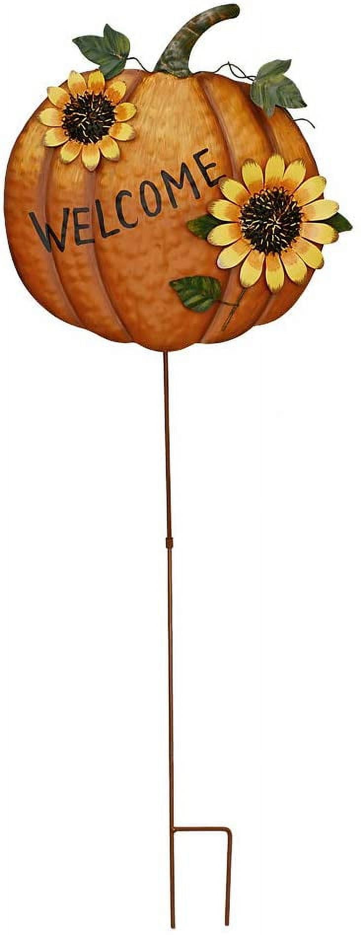 Haunt & Co Pumpkin Garden Stake Metal Welcome Sign Fall Decor, Decorative Pumpkin Yard Garden Dcor Outdoor for Autumn Harvest Thanksgiving Halloween Rustic Pumpkin Decoration for Home (1, 14inX36.75in)