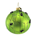 Haunt & Co Pumpkin With Spiders - 1 Glass Ornament 4.25 Inch, Glass - Halloween Ball Ornament Webs 2020231 GREEN