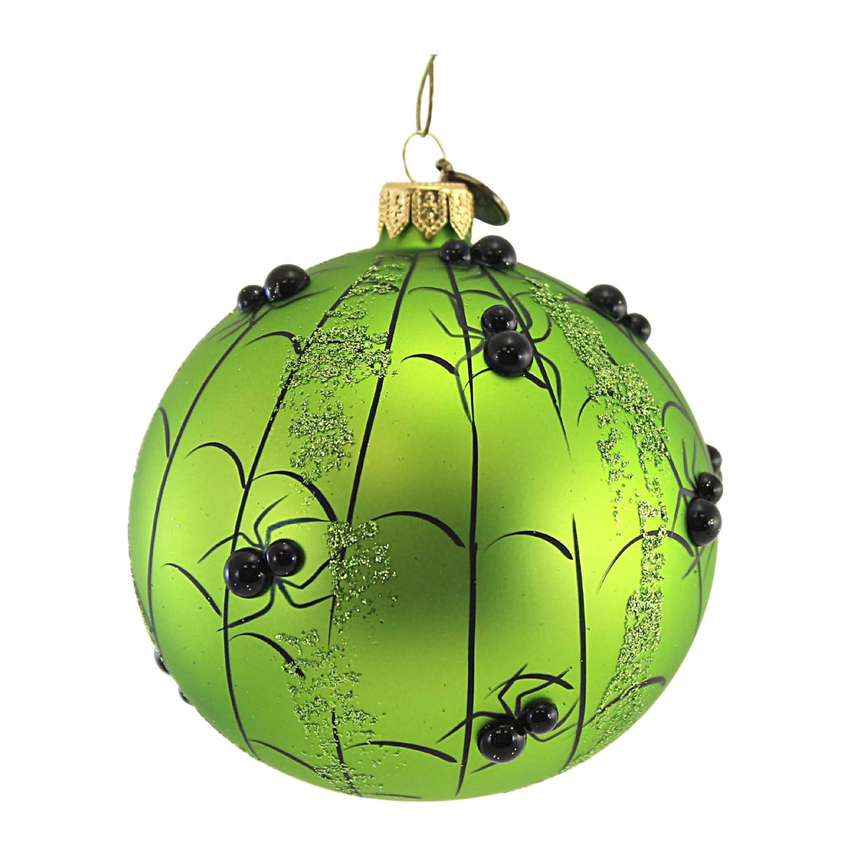 Haunt & Co Pumpkin With Spiders - 1 Glass Ornament 4.25 Inch, Glass - Halloween Ball Ornament Webs 2020231 GREEN