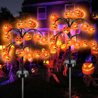 Haunt & Co 2 packs 40 LEDs Solar Halloween Pumpkin Stake Lights, 2 Modes Outdoor Waterproof , Solar Halloween Lights Stakes