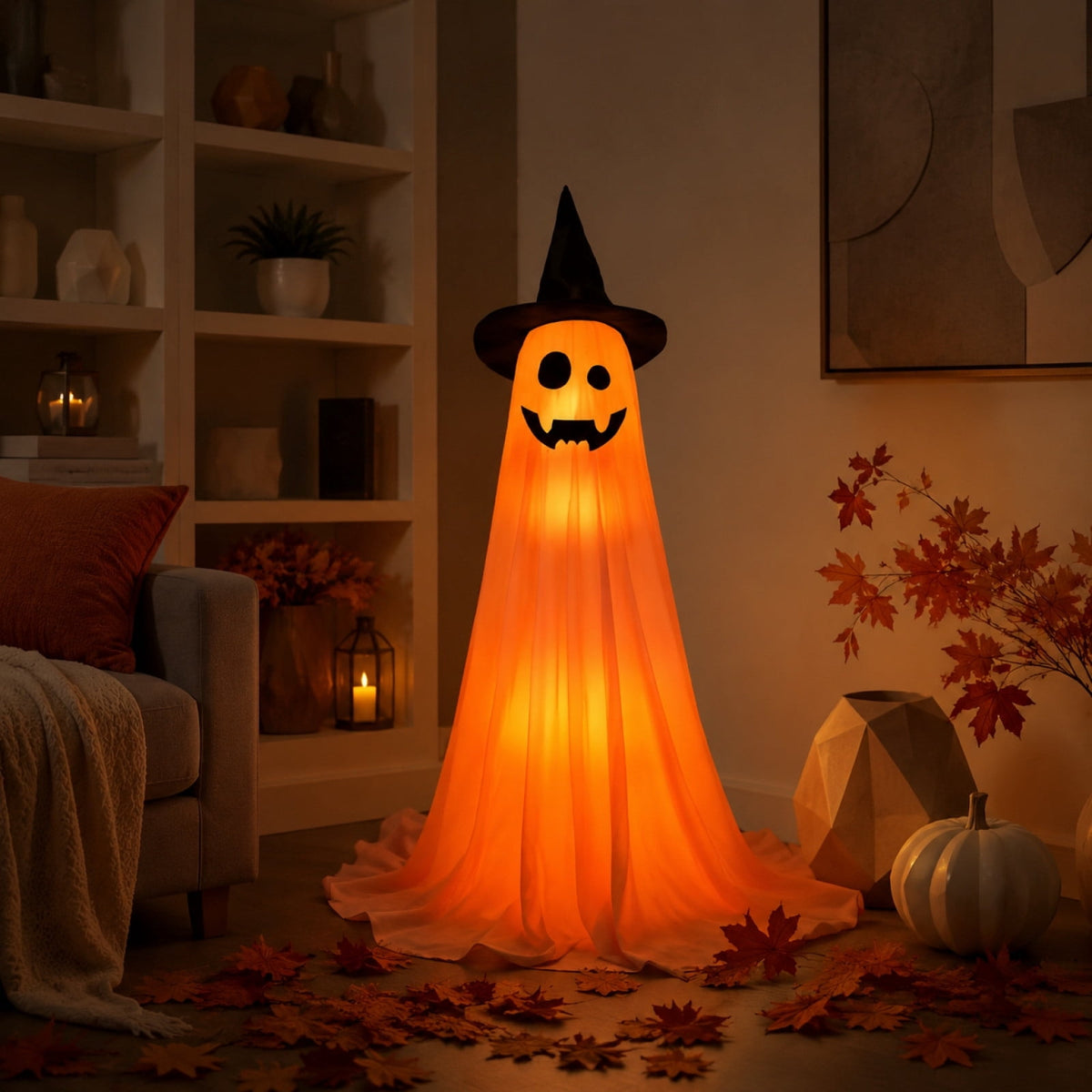 Haunt & Co Qwtwty Glowing Halloween Ghost Decoration with LED Lights, Large Witch Ghosts Halloween Ornaments for Front Yard Patio Garden Party Decor Indoor Outdoor